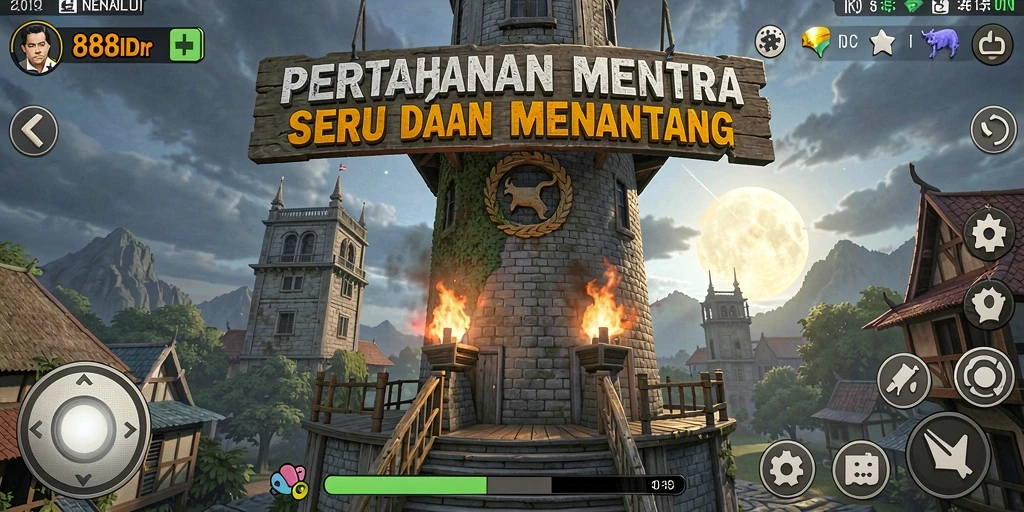 Tampilan gameplay <strong>888IDR</strong> yang mendebarkan dalam pertahanan menara.
