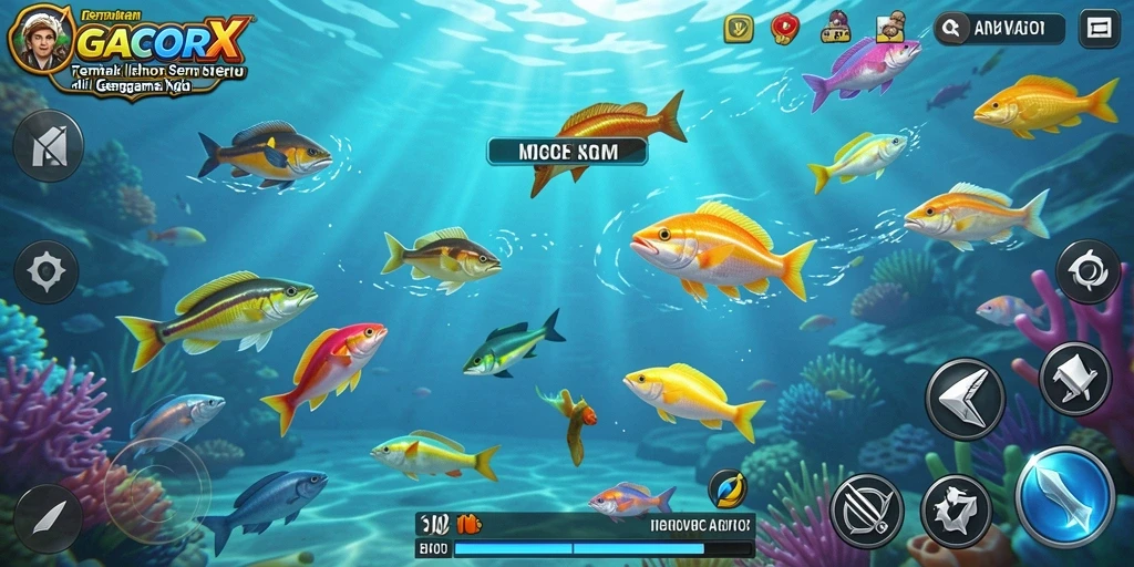 Tampilan gameplay GACORX menampilkan momen mendebarkan saat menembak ikan.