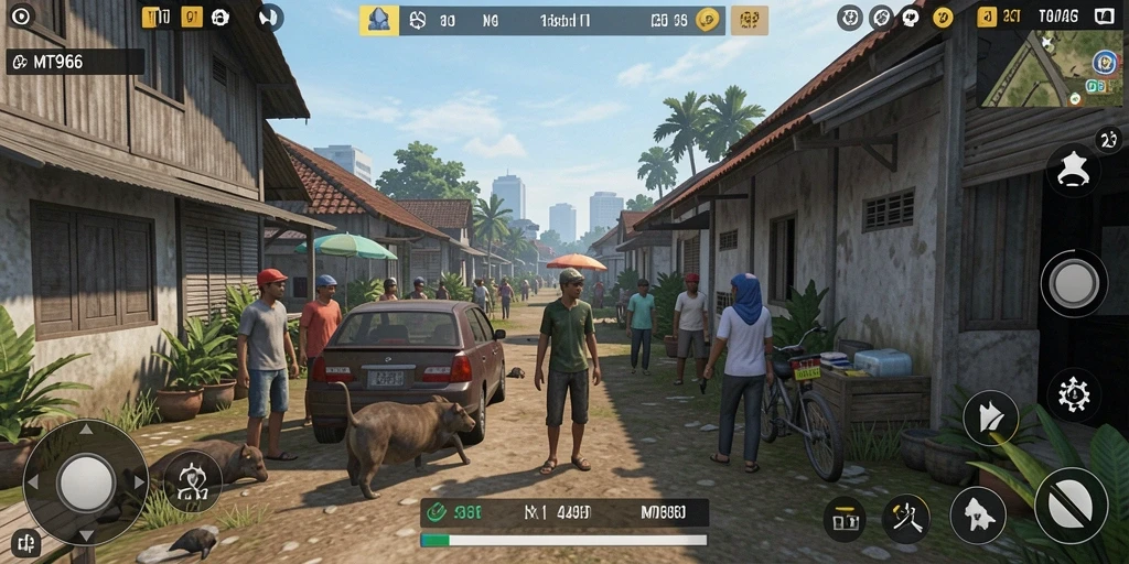 Screenshot gameplay MT966 yang menunjukkan aktivitas simulasi kehidupan yang menarik.
