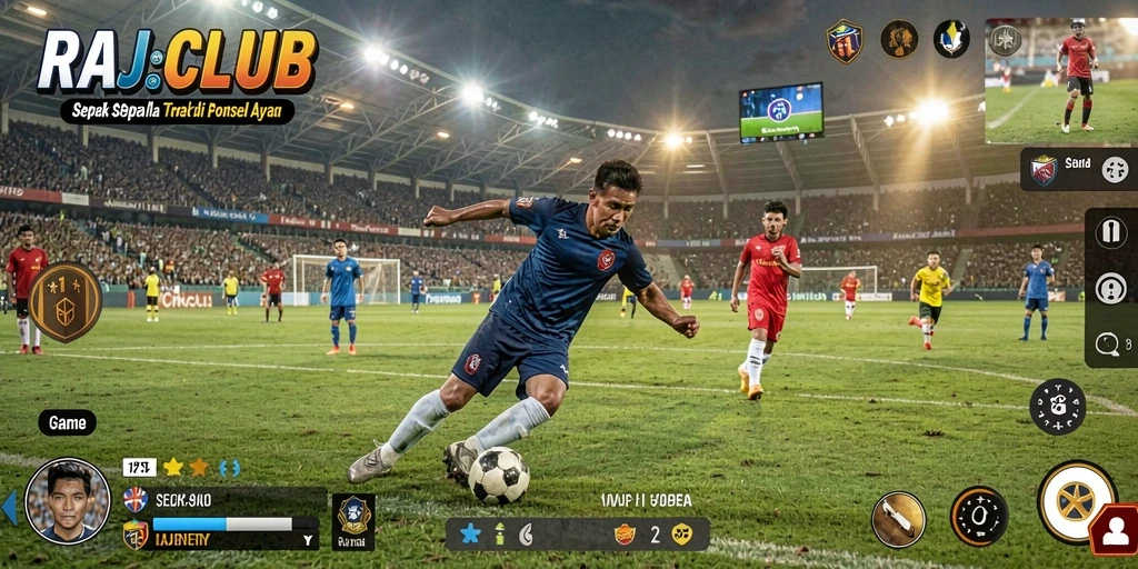 Tampilan gameplay sepak bola yang mendebarkan di RAJACLUB.