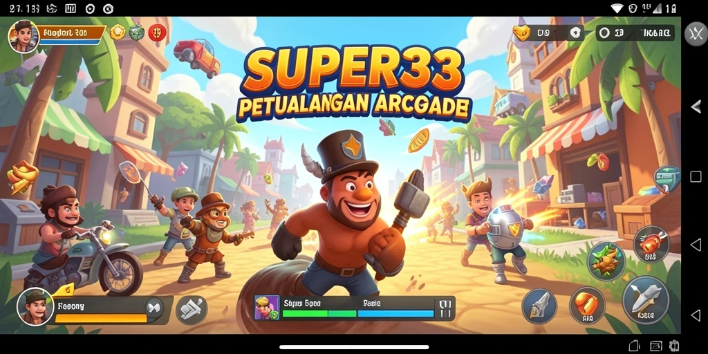 Screenshot gameplay SUPER33 menunjukkan aksi penuh warna dan tantangan seru.